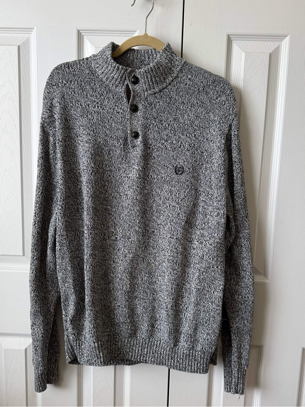Chaps Gray Marled Button-up Mock Neck Sweater